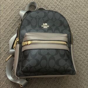 Coach Black Signature Mini Backpack with Gray Trim and Gold Hardware